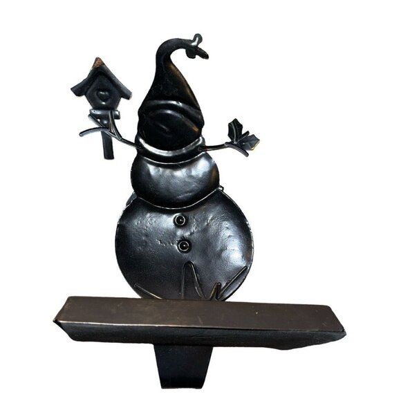 Old World Cut Out Tin Snowman Oil Rubbed Bronze Christmas Stocking Hanger - Picture 2 of 3